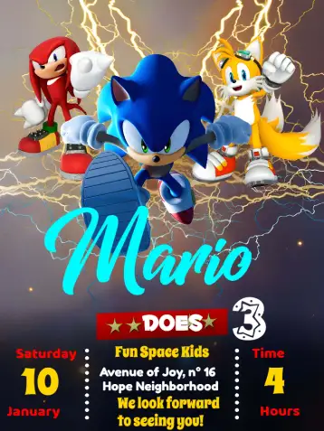 Convite Black Sonic para children's birthday and themed parties. – tema most searched for (modern, lively, youthful, colorful, themed)