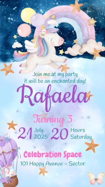 Invite Watercolor Unicorn editable and customizable