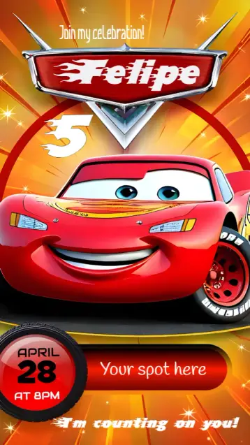 Invite Lightning Mcqueen Cars editable and customizable