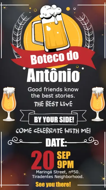 Invite Boteco Chalkboard Orange editable and customizable