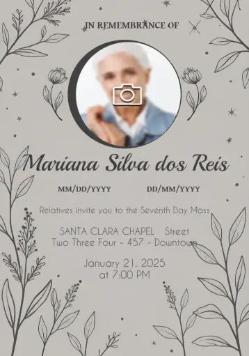 Invite Seventh Day Mass With Photo Tribute editable and customizable
