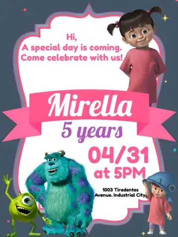 Convite Monsters Inc. Wazowski para children's birthday – tema most searched for (colorful, fun, childish, themed, modern)