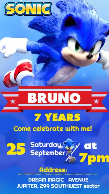 Invite Sonic Movie editable and customizable