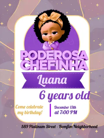 Invite Powerful Black Boss Baby Banner editable and customizable