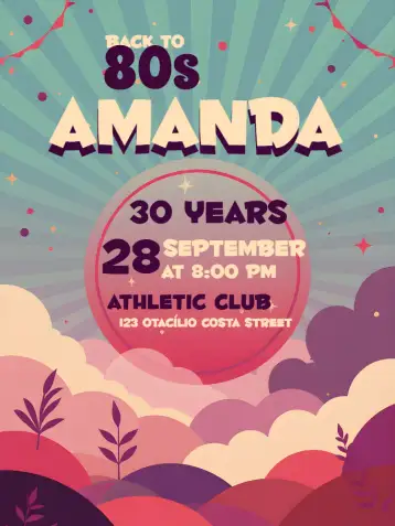 Convite 80s Retro Vintage para 15th birthday with an 80s theme. – tema sweet 15 (retro, vintage, colorful, 80s-themed, vinyl records, pop style)