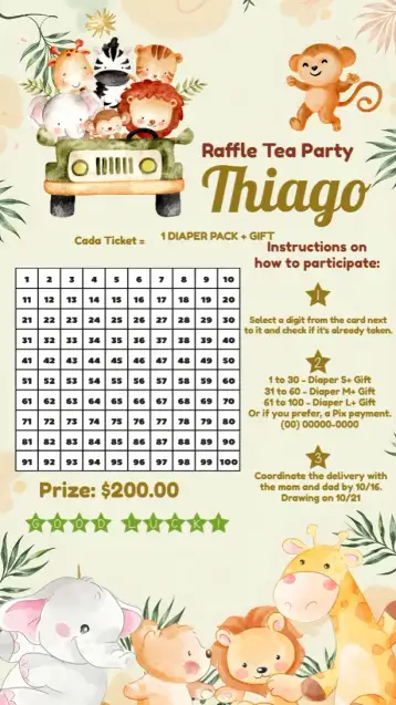 Convite Brown Safari Raffle Tea para safari-themed baby shower – tema most searched for (safari, animals, natural, fun-filled, colorful, tropical)