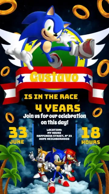 Invitation Sonic Ring – Most searched for theme colorful, fun, youthful, modern, games, adventure
