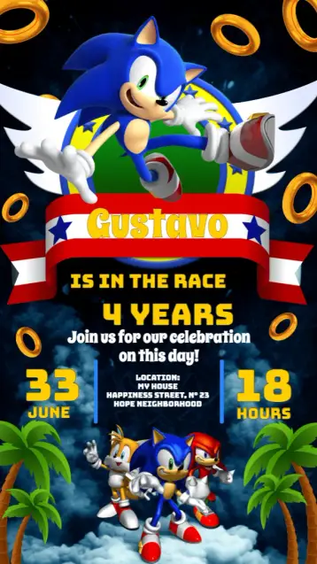 Invite Sonic Ring editable and customizable