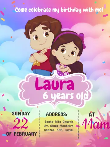 Convite Maria Clara And Jp Rosa para children's birthday – tema most searched for (colorful, childish, fun, modern, bright, cheerful)
