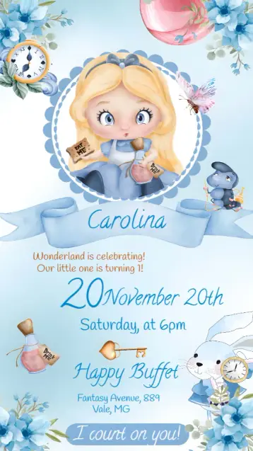 Invite Alice In Wonderland Watercolor Cute editable and customizable