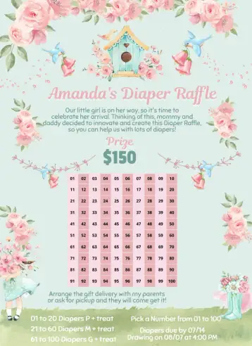 Convite Enchanted Garden Boots and Flowers para raffle shower for baby or reveal. – tema raffle tea (floral, enchanted, colorful, playful, nature, kids)