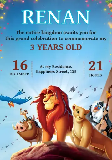 Invite The Lion King editable and customizable