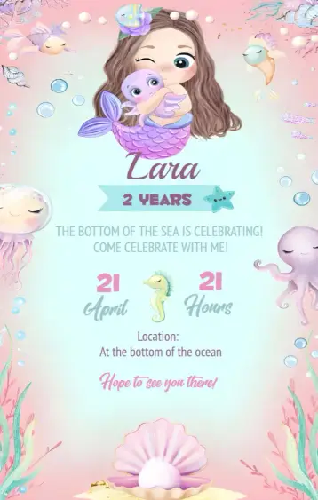 Invite Mermaid Watercolor Background editable and customizable