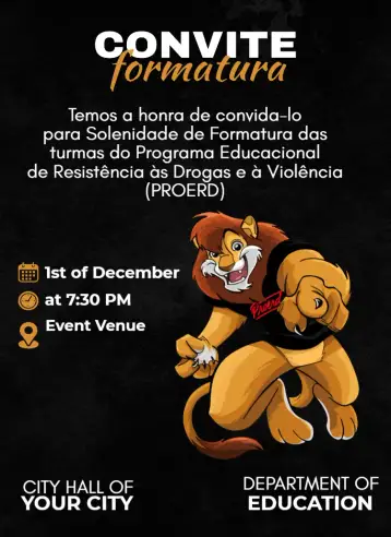 Convite Proerd Graduation Dark para proerd educational program graduation. – tema sweet 15 (dark, modern, educational, youthful, elegant)