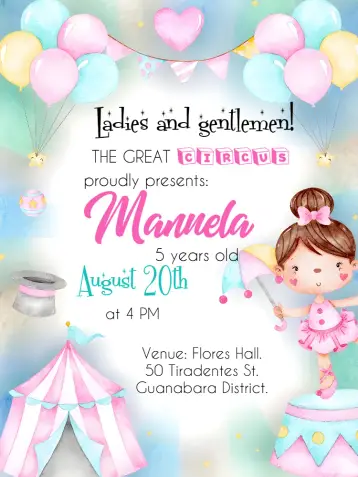 Invite Pink Circus editable and customizable