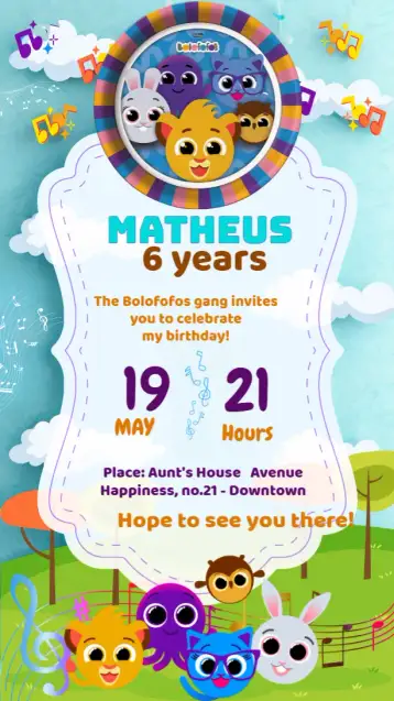 Convite Bolofofos Bread para your boy’s kids birthday party. – tema most searched for (fun, colorful, childish, modern, food illustrations)