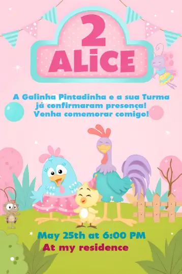 Convite Galinha Pintadinha para children's birthday – tema most searched for (colorful, fun, childish, playful, themed)