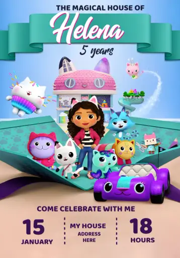 Invite The Magical House of Gabby Purple editable and customizable
