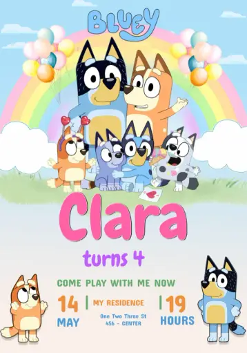 Invite Bluey & Pink Bingo Kids editable and customizable