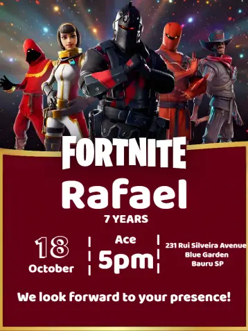 Invite Fortnite Battle Royale Battle editable and customizable