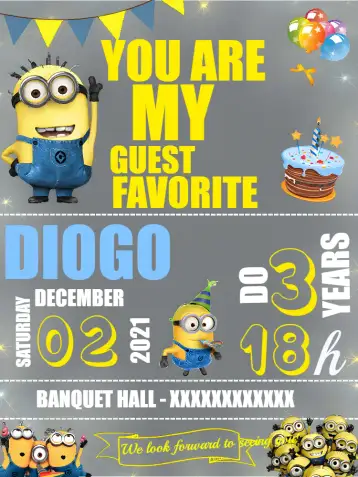 Convite Minions Balls para children's birthday – tema most searched for (fun, colorful, childish, playful, themed, modern)