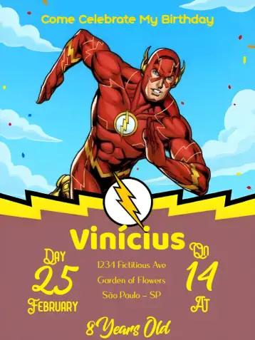 Convite The Red Flash para birthday party or themed event. – tema most searched for (modern, colorful, dynamic, themed, youthful)