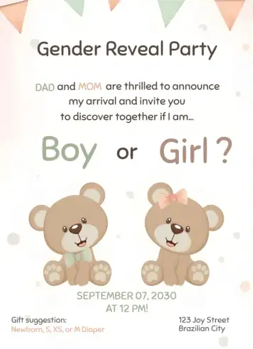 Invite Boy or Girl Teddy Bears editable and customizable