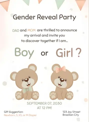 Invite Boy or Girl Teddy Bears editable and customizable