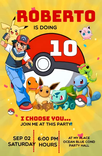 Invite Pokemon Yellow editable and customizable