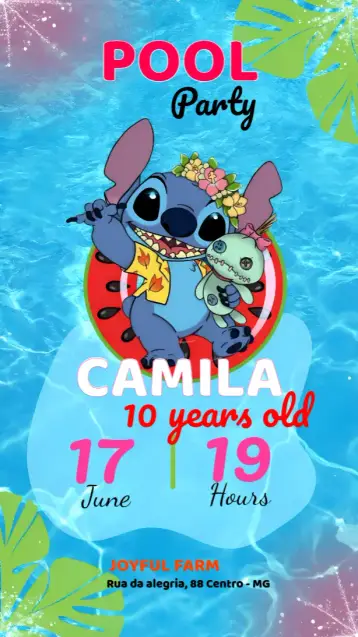 Invite Stitch Kids' Pool Party editable and customizable