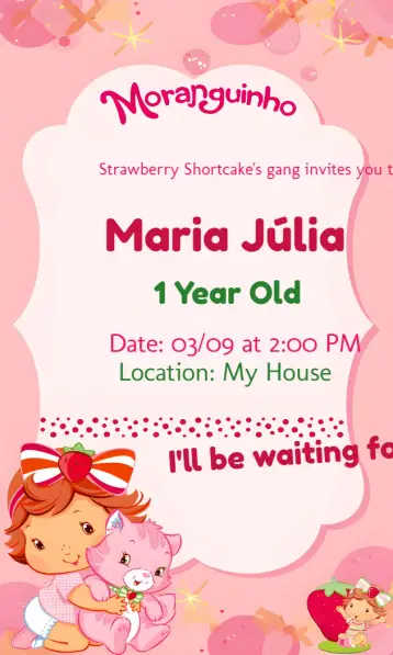 Invite Pink Baby Strawberry editable and customizable