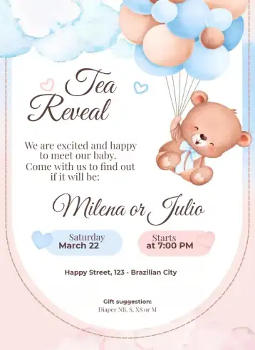 Invite Balloons and Bear editable and customizable