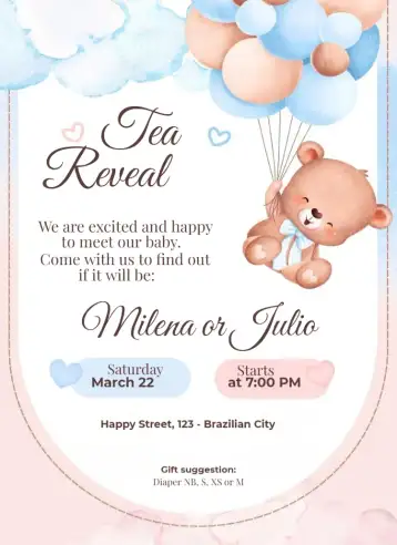 Invite Balloons and Bear editable and customizable