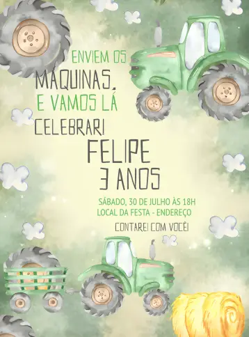 Invitación Tractor Verde editable y personalizable