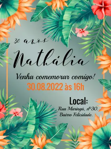 Convite Tropical Aloha para cumpleaños con temática tropical y festiva. – tema cumpleaños (tropical, floral, vibrante, delicado, moderno, verano)