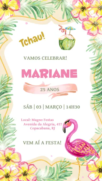 Invitación Tropical Dorado editable y personalizable