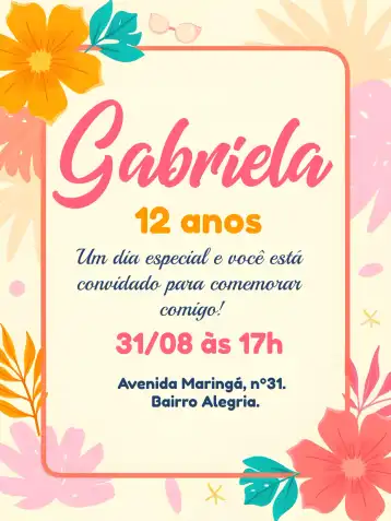 Convite Tropical Flamingo – tema Aniversário tropical, colorido, floral, verão, moderno, descontraído