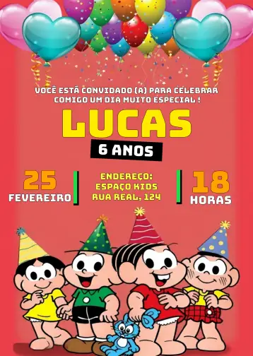 Invitación Turma De La Mónica Colorido editable y personalizable