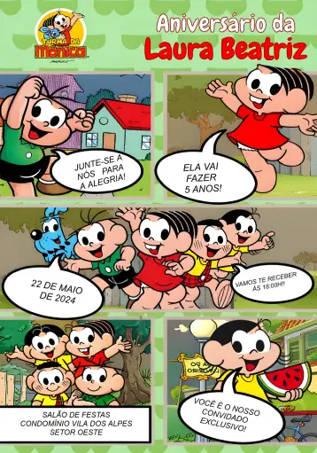 Convite Turma Da Mônica Logo para aniversário infantil – tema aniversário infantil (colorido, divertido, infantil, temático, animado)