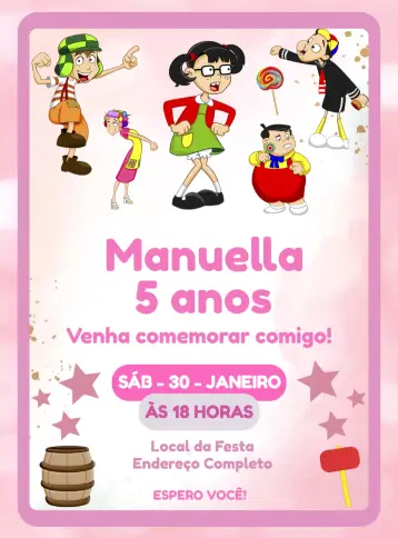 Convite Turma Do Chaves Menina editável e personalizável