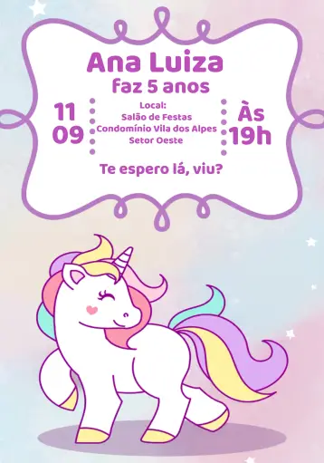 Invitación Unicornio Colorido editable y personalizable