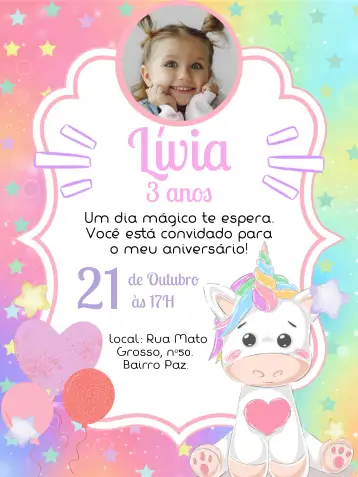 Invitación Unicornio Con Foto Amarillo editable y personalizable