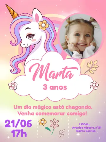 Invite Unicorn Photo Unicorn Invitation editable and customizable
