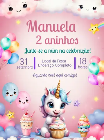 Invitación Unicornio Milkshake editable y personalizable