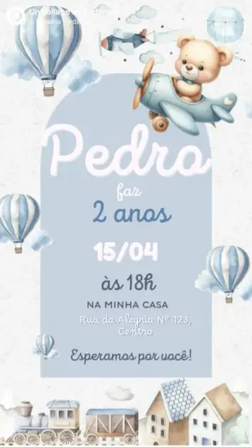 Convite Ursinho aviador para aniversário infantil – tema aniversário infantil (colorido, lúdico, aéreo, infantil, fofo, divertido)