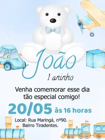 Invite Baby Boy Car Teddy Bear editable and customizable