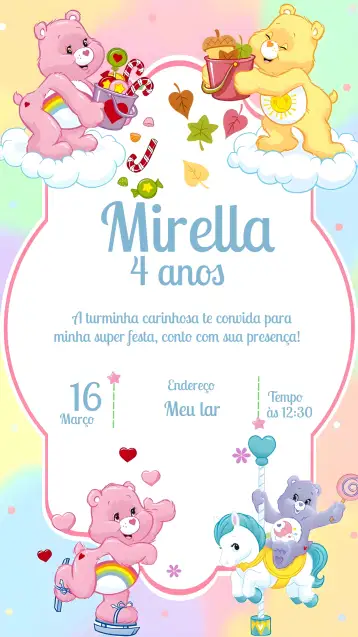 Convite Osos Cariñosos para cumpleaños infantil. – tema cumpleaños infantil (lindo, colorido, infantil, ilustración, divertido)