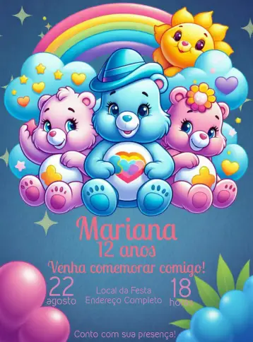 Invitación Ositos Cariñosos Coloridos editable y personalizable