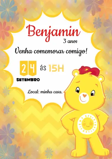 Convite Ursinhos Carinhosos Solzinho Bebê editável e personalizável