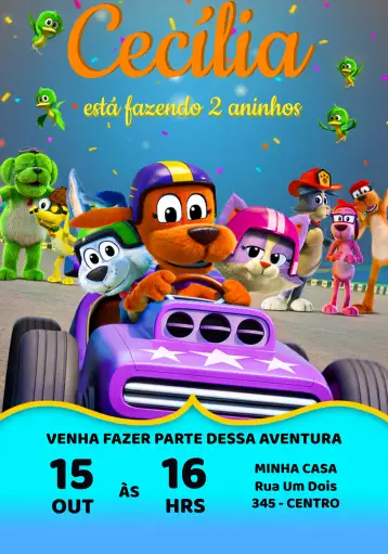 Convite Vai Cachorro Netflix para aniversário infantil com tema de animais e netflix. – tema más buscados (colorido, divertido, moderno, infantil, temático, animales)